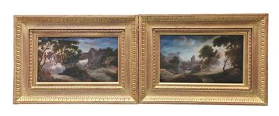 deux tableaux représentant un couple dans un décor boisé