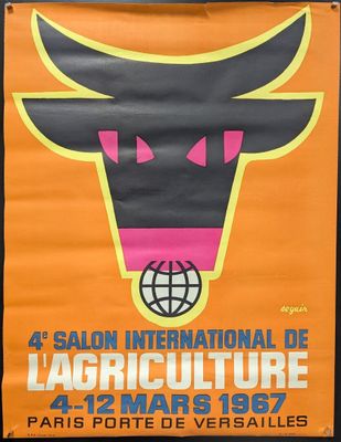 une affiche orange et noire sur laquelle figure une tête de taureau