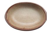 a close up of a brown plate on a white background