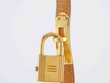a brown belt with a padlock attached to it