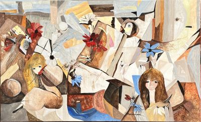 a painting of a group of people playing musical instruments