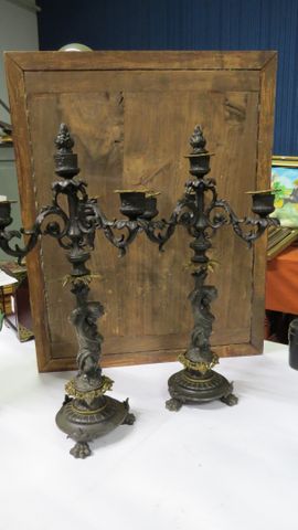 Paire de candélabres en bronze, H : 46 cm