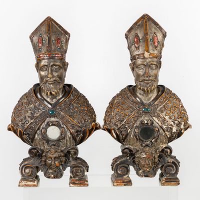 pair of bronze figurines of pope and emperor of the roman empire