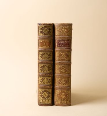 deux vieux livres posés l'un sur l'autre sur une surface blanche