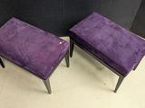 pair of purple velvet stools with chrome legs