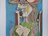 tableau représentant une femme coiffée d'un chapeau, assise sur une chaise