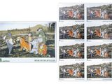 several pictures of a group of people in orange and white outfits