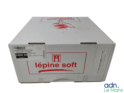 a white box with a red logo on it