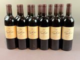 six bottles of wine lined up in a row on a table