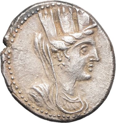 a silver coin with an image of a woman wearing a crown on it