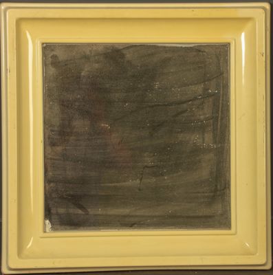 painting of a yellow frame with a black and white picture in it