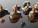 a lot of helmets that are sitting on a table