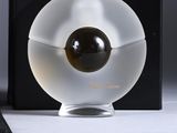 an image of a glass object with a black ball in it