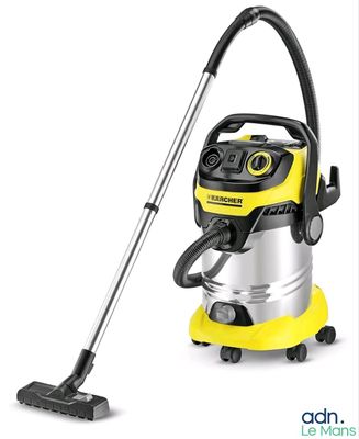 a yellow and black vacuum cleaner with a hose on a white background
