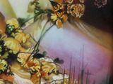 a picture of a painting of a woman holding a bouquet of flowers