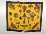 une écharpe jaune et noire avec des dessins d'animaux dessus