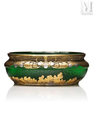 an image of a green and gold bangle bracelet with pearls on it