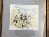 tableau représentant un groupe de personnes sur une plage, dans un cadre en bois