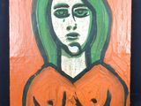 tableau représentant une femme aux cheveux verts sur fond noir