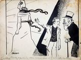 drawing of a cartoon of a man holding a woman ' s hand and a man standing next to him