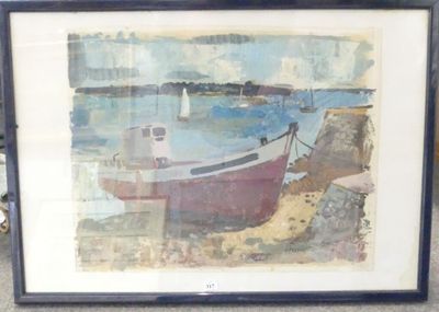 une image d'un tableau représentant un bateau sur l'eau