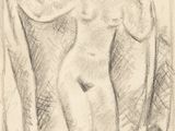 une image représentant le dessin d'une femme nue tenant un rideau