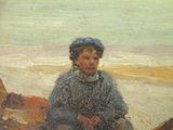 a painting of a boy sitting on a horse