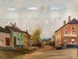 a painting of a painting of a street in a town