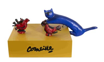 CORNEILLE (1922-2010) Chat et oiseaux (Bouchons et tire-bouc…