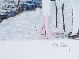 a painting of a man and a woman standing in the snow
