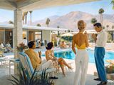 tableau représentant un homme et une femme debout devant une piscine
