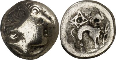 a close up of a coin with a horse on it