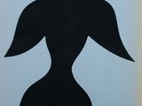 a black and white painting of a man with a bird on his back