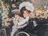 painting of two women in a carriage with a man in the back