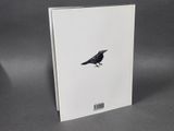 black bird on a white card on a grey background