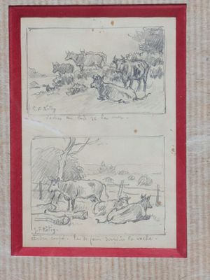 deux dessins représentant un homme et une femme à cheval, réalisés par un homme