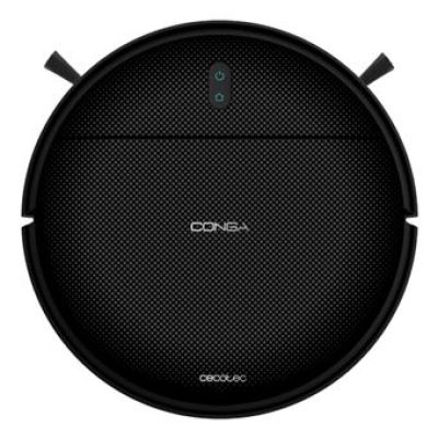 a close up of a black robotic vacuum cleaner on a white background