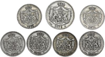 six souverains d'argent britanniques différents datant du règne du roi George II