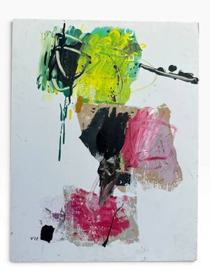 abstract painting of a woman with a hat and umbrella on a white background