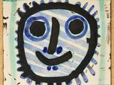 un carreau bleu et blanc sur lequel est représenté un visage souriant