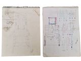 two drawings of a chair and a drawing of a kitchen