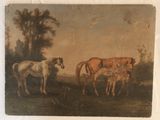 a painting of a group of horses in a field