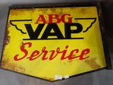 an old yellow and black sign with the words abcg vap service on it