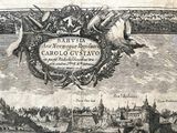 a drawing of a city with a castle in the background
