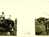 two black and white photos of a man on a horse