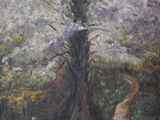 a painting of a dog and a cat in a park