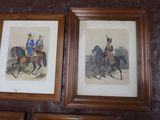 three framed pictures of men riding horses on a wall