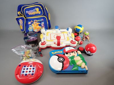 a lot of toys and a backpack on the table