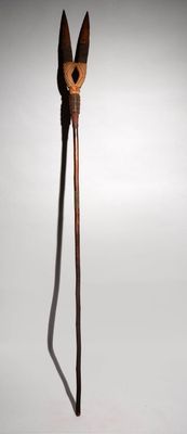 a wooden stick with a bird head on top of it