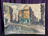 a picture of a painting of a building on the street